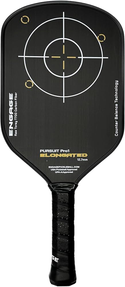 Engage Pursuit Pro1 Pickleball Paddle, Raw Carbon Fiber, 12.7mm, Fierce Red, Hybrid